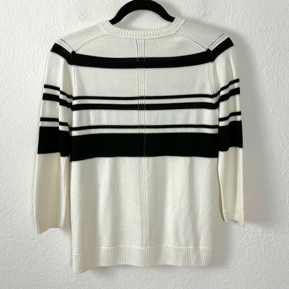St. John Wool Cashmere Cardigan Sweater Set Black White Gold Stripe Size Small - Picture 9 of 16